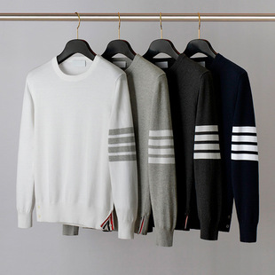 Yarn-Dyed Knitwears for Men and Women, Casual and Comfortable Trendy Brand Pure Cotton Pullover Sweatshirts for Couples B0307