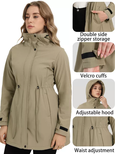 Amazon Spring and Autumn Outdoor Soft Shell Jacket for Women, Windproof, Waterproof, Warm Hiking Jacket, Waterproof Waist-Cinching Slim-Fit Coat for Women, Trendy