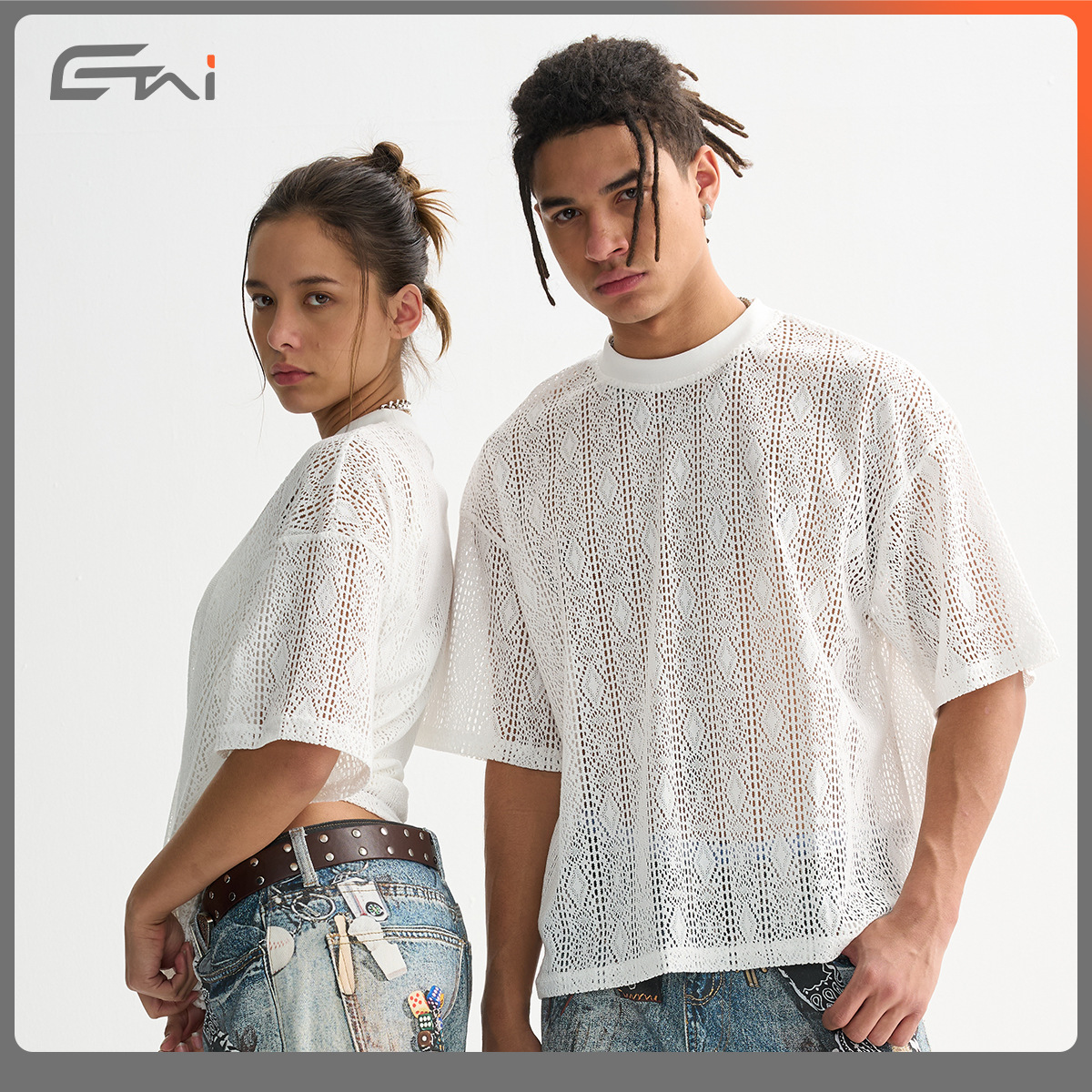 ETAI Hombre| Tendencia de nuevo hombre de encaje mallas de manga corta casual perspectiva hombre camiseta de cuello redondo