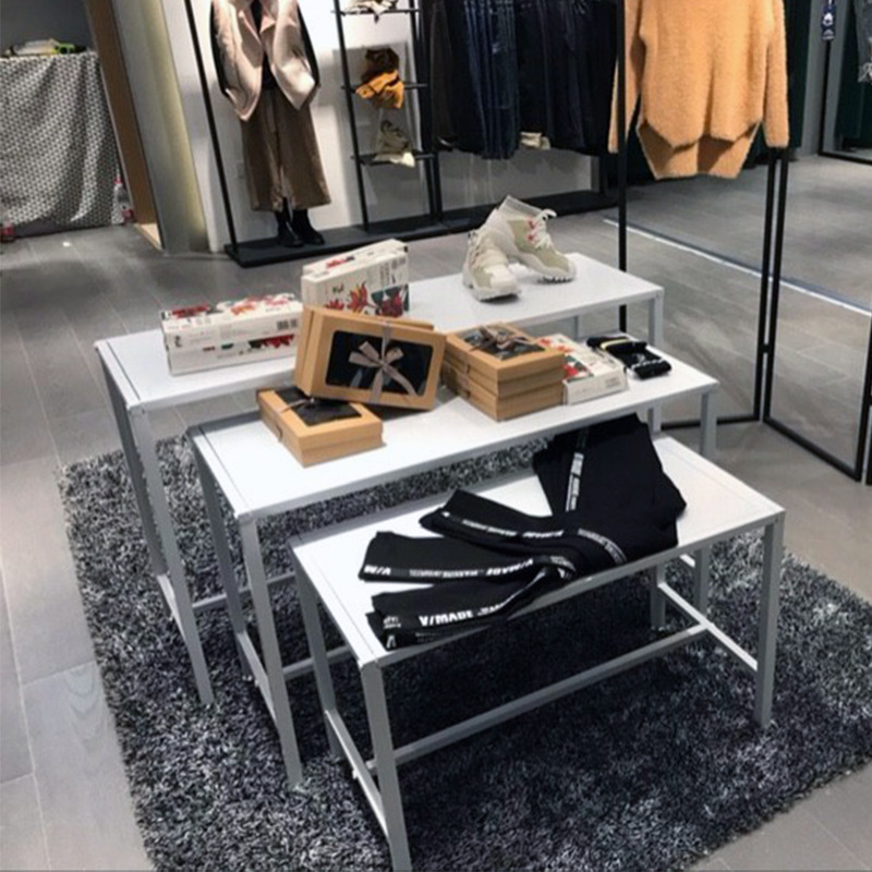 Iron Clothing Store Island Flowing Water Table High and Low Display Shoe Bag Table Decorative Display Rack Women's Clothing Store Window Promotion Table Iron Clothing Store Island Flowing Water Table High and Low Display Shoe Bag Table Decorative Display Rack Women's Clothing Store Window Promotion Table