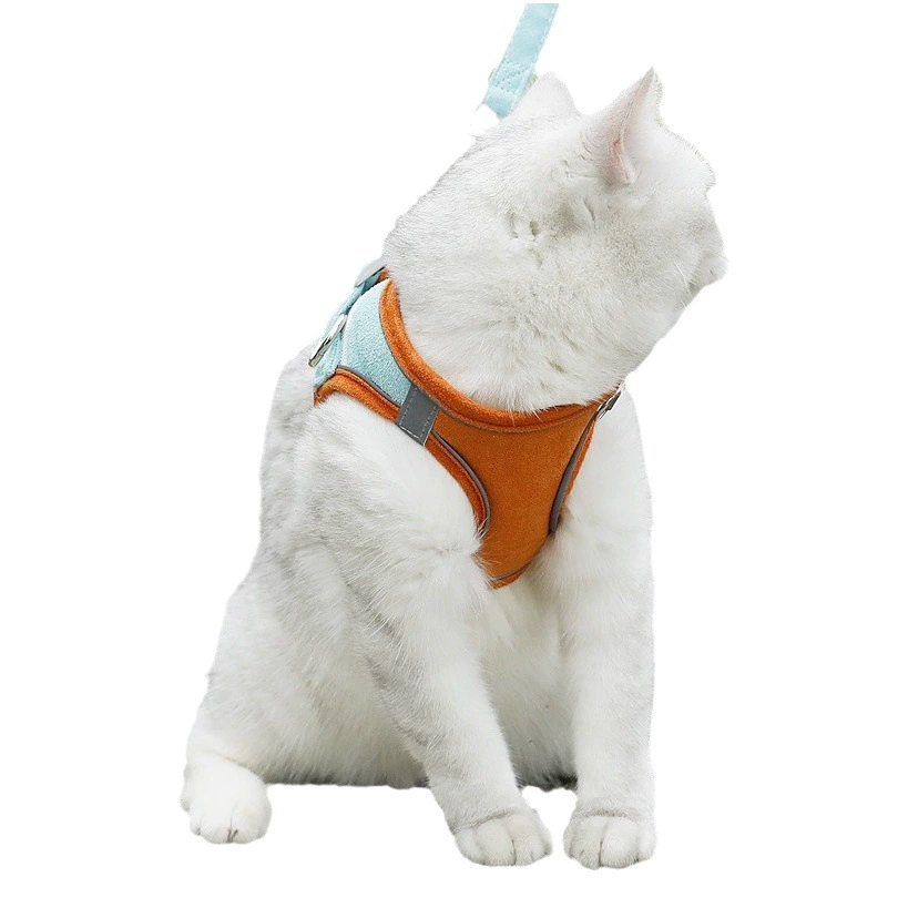 Поводок-шлейка для собак мелких пород, жилетного типа, с дышащей светоотражающей лентой, для прогулок, также подходит для кошек.