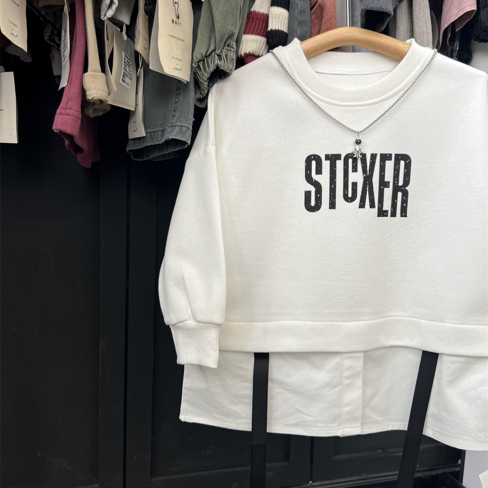 American hip-hop style autumn boys' letter two-piece spliced shirt hoodie children's hooligan handsome street dance_voghion.com