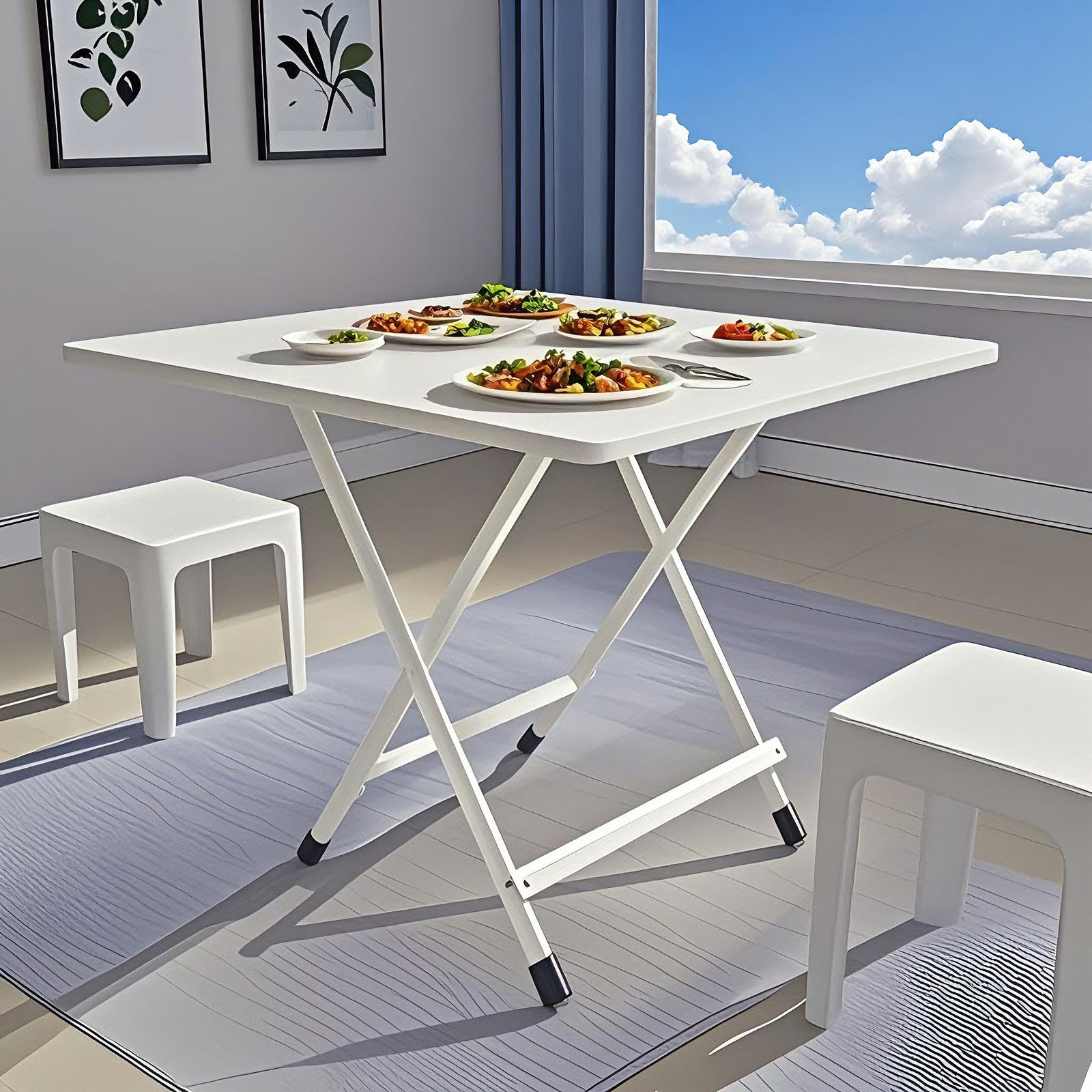 클라우드 화이트 + 원형 튜브 도장 다리 [70X70X70CM]