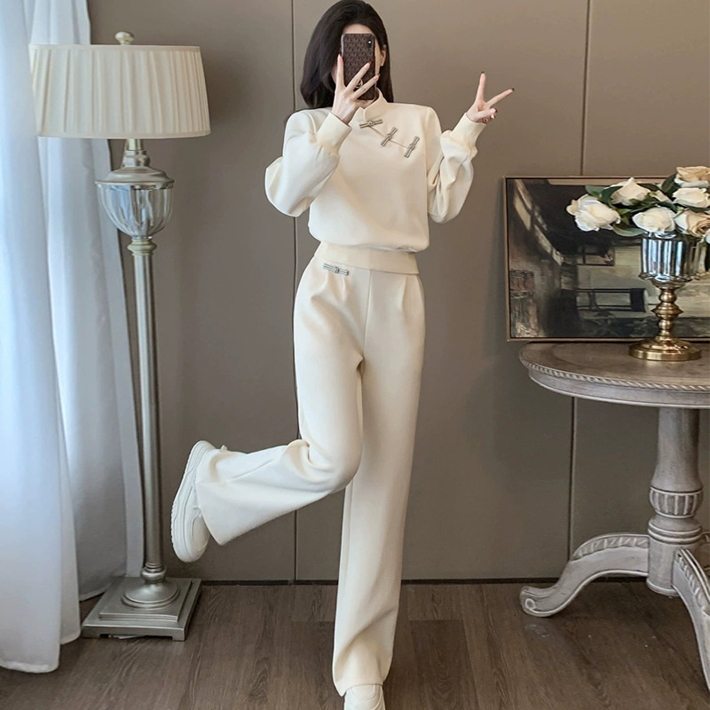 新中式国风休闲运动套装女秋洋气显瘦设计感小众卫衣阔腿裤两件套|undefined