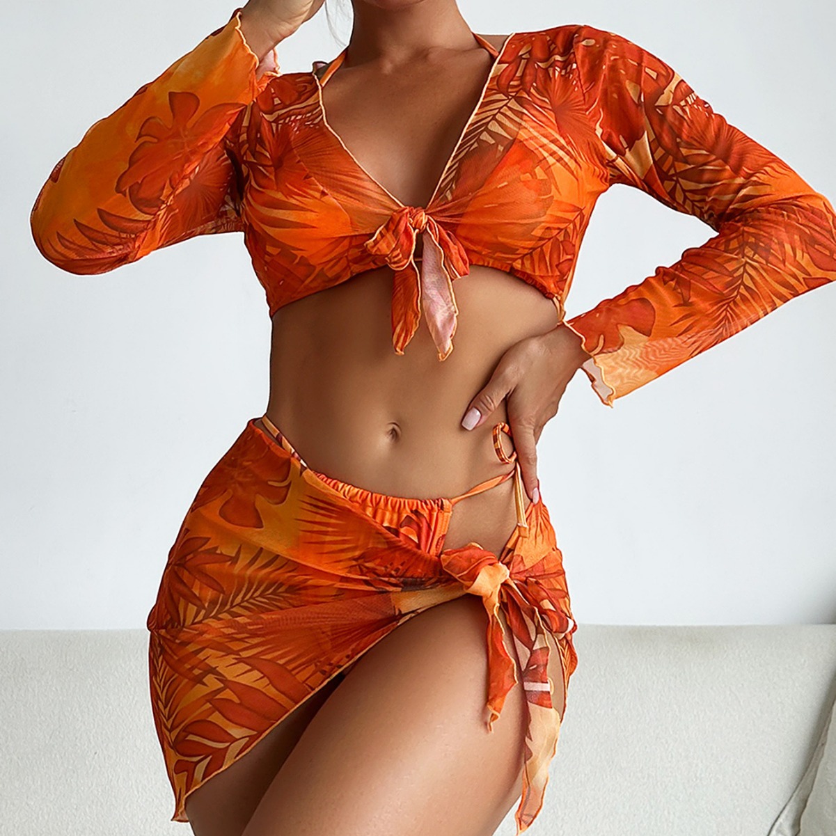 Mingyi 2024 nueva moda europea y americana sexy multicolor impreso amazon BIKINI traje de baño de cuatro piezas