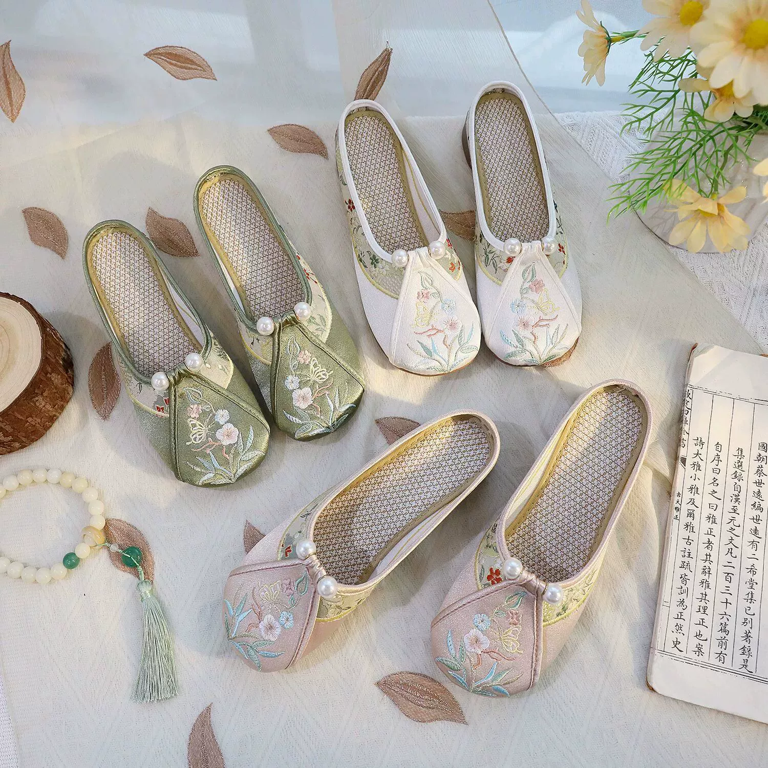 Summer ethnic slippers, footwear, retro cheongsam, Hanfu, slide, ethnic style, soft sole