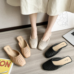 2025 New Baotou Half Slippers Women's Douyin Kuaishou Popular Summer Lazy One-Step Flat Non-Slip Women's Slippers