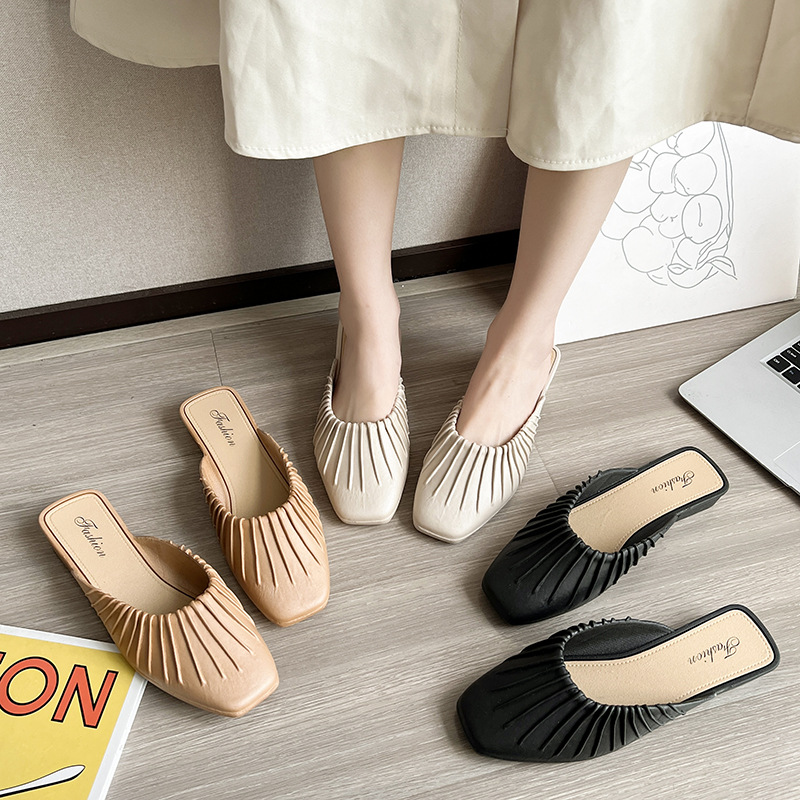 2025新款包头半拖鞋女抖音快手爆款夏季懒人一脚蹬平底防滑女拖鞋