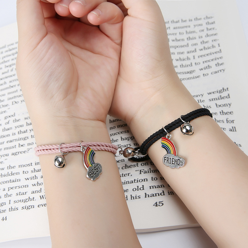 Rainbow Girlfriends' Bracelet Pair Small Rubber Band Gift For Boyfriend Or Girlfriend Magnet Bell Bracelet Knotted Dual-use Hairband Jewelry display picture 4