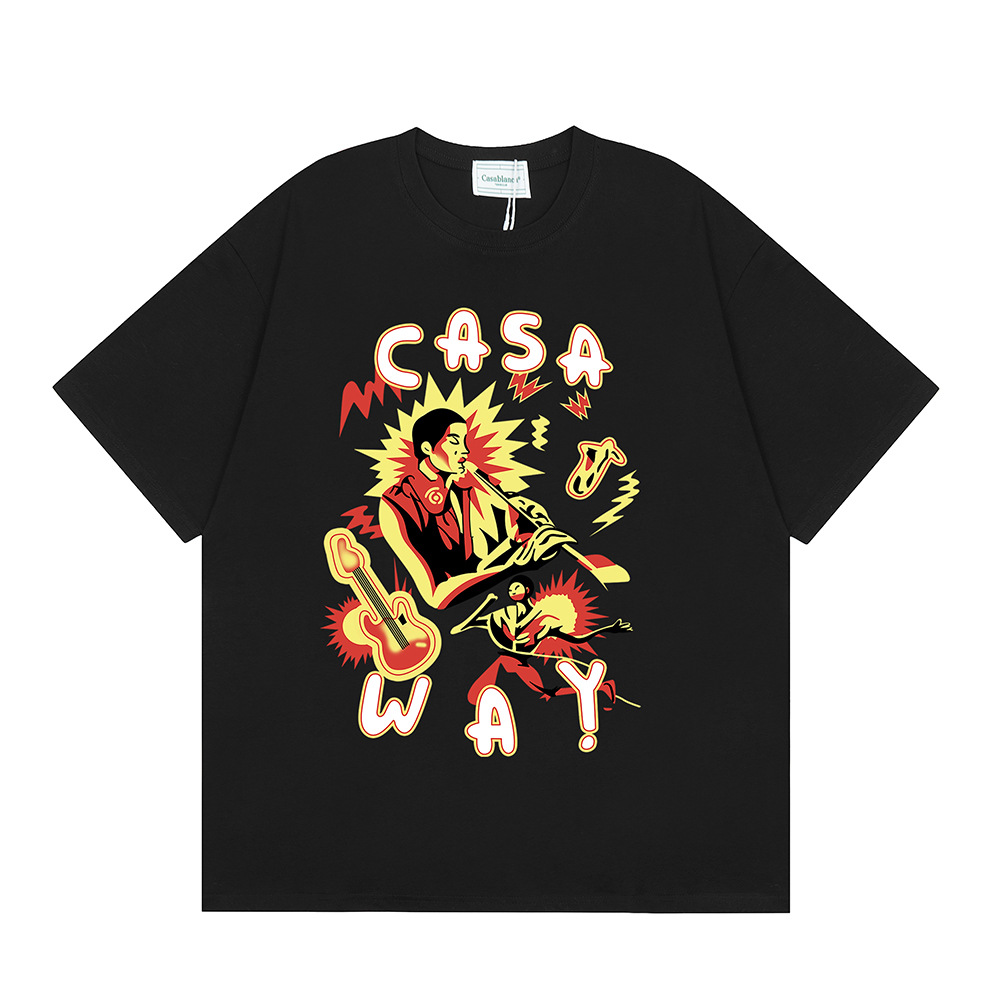 Casa Casablanca manga corta versión correcta ins camiseta de algodón casual de la marca de moda de nicho europea y americana de algodón de la calle