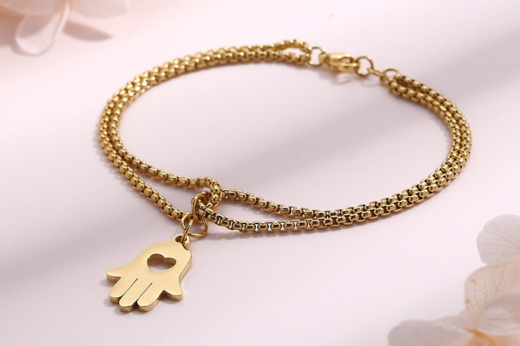 No Inlaid Inlay Material Bracelets Classification 304 Stainless Steel Chain Material PVD Coated 18K Gold Plated Heart Titanium Steel Fashion Waterproof Non Tarnish Titanium Steel Bracelets