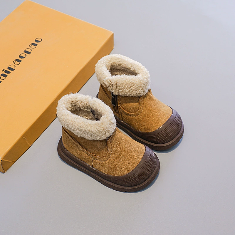 Winter children's boots for boys, warm comfortable shoes with zipper, genuine leather, soft sole