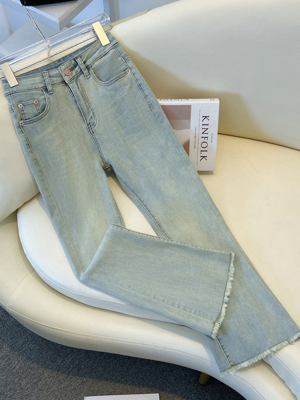 Flared Cropped Raw Hem Petite Summer New Stretch 2024 Micro-Flared Jeans Women's Thin Pants
