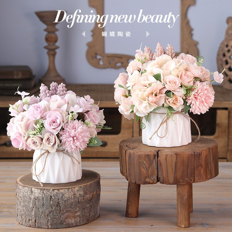 ins小清新花装饰花小盆栽摆件客厅卧室内花艺塑料花餐桌摆花