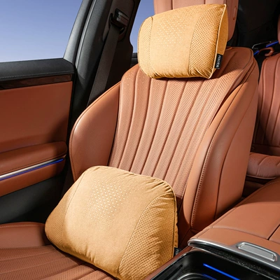 Headrest: Car Cushion and Neck Pillow - s-style-suede-amber-brown-headrest-lumbar-support-set