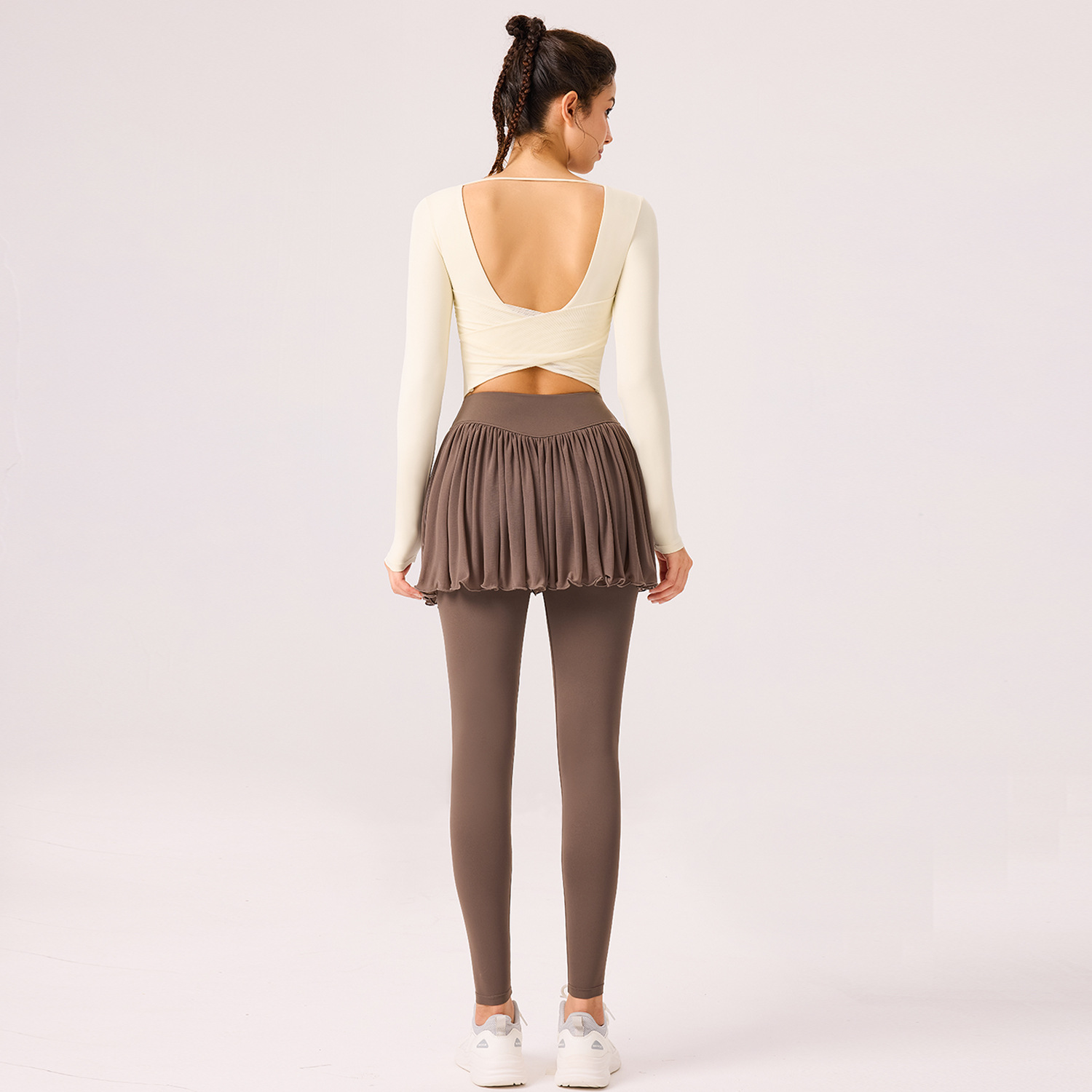 Primavera y verano de vacaciones de dos piezas deportivo de pantalones largos se pueden usar fuera gimnasio rápido secado correr camiseta de yoga hermosa espalda transpirable mangas largas