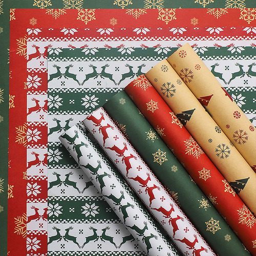 新款圣诞节包装纸圣诞树牛皮纸苹果花束平安夜礼物纸手工diy材料