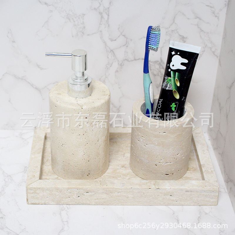 Bandeja decorativa de travertino natural para almacenamiento en el hogar y alojamientos, bandeja de almacenamiento de alta gama para lavabo de baño, aromaterapia de lujo ligero.