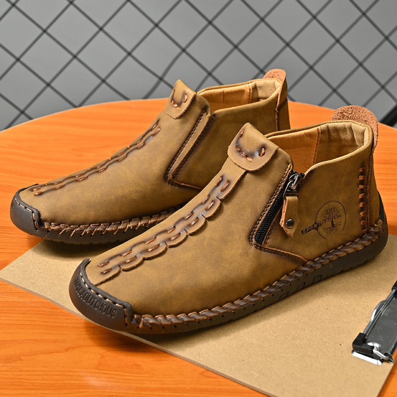 Botas cortas para hombre, nuevas de otoño e invierno, en existencia, botas Martin con cremallera y sin cordones, a la moda, botas para hombre de punta cerrada, hechas a mano, de talla grande, para exportación.