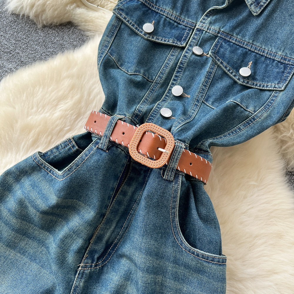 Retro High-Waisted Slimming Wide Leg Jumpsuit For Women Sleeveless Collared Sexy American Style Summer Fashion_ecoleips.com