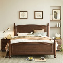 美式白蜡木实木床卧室单人双人床 1.8米大床现代简约白色婚床家具
