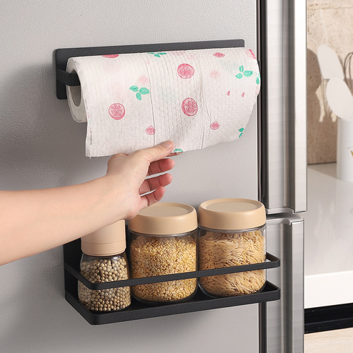 Amazon refrigerator storage rack magnetic paper towel holder condiment bottle roll paper cling film rag holder refrigerator rack