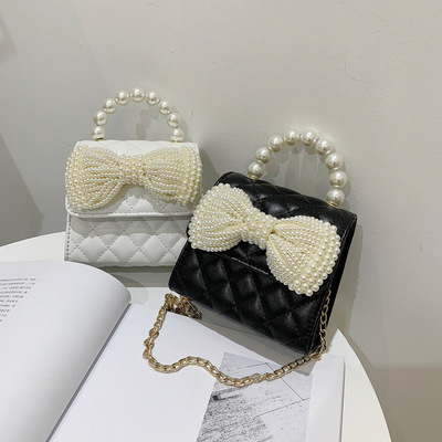 Rhombus chain Bag 2021 new pattern fashion Simplicity lady Inclined shoulder bag Western style Sweet Pearl Small square package