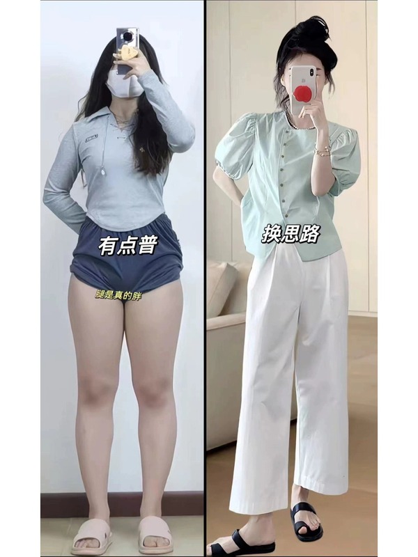 夏装搭配一整套大码胖mm遮肉显瘦衬衫阔腿裤时尚减龄气质两件套装|undefined