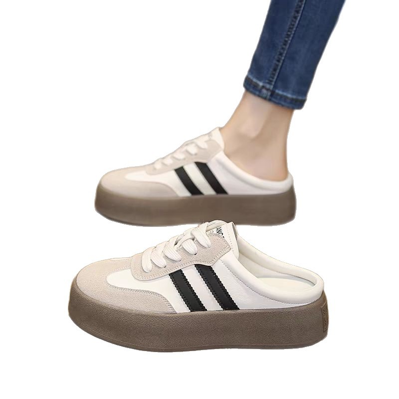 Mitad zapatillas de primavera y verano para mujeres 2025, nuevo calentamiento, zapatillas de fondo grueso, zapatos casuales, zapatos perezosos.