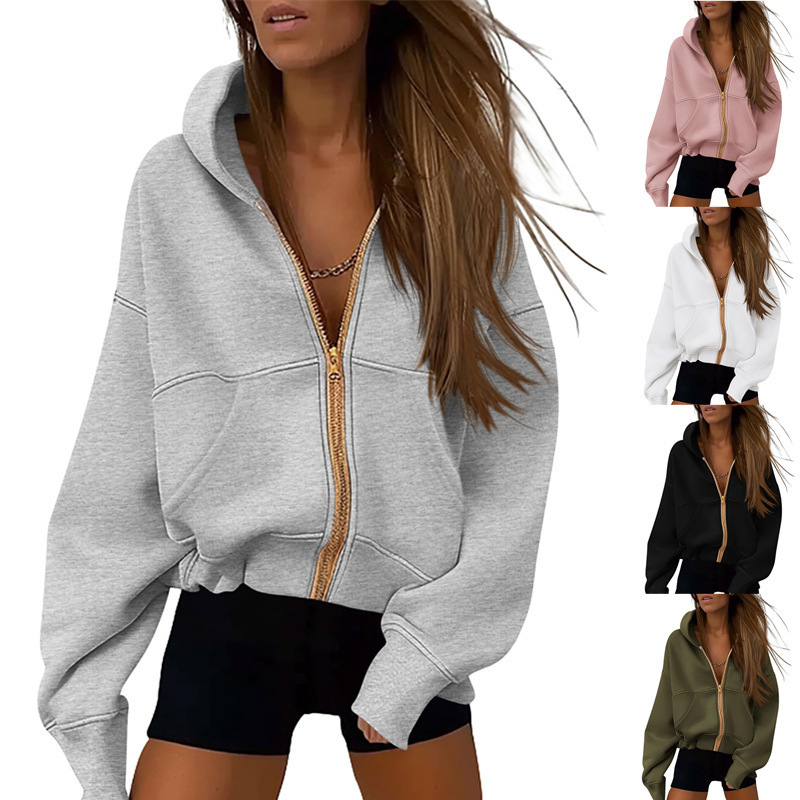 Amazon European and American Women's Zipper Hoodie Sweatshirt Y2K Autumn Long Sleeve Loose Pocket Fashion Jacket Women Amazon European and American Women's Zipper Hoodie Sweatshirt Y2K Autumn Long Sleeve Loose Pocket Fashion Jacket Women