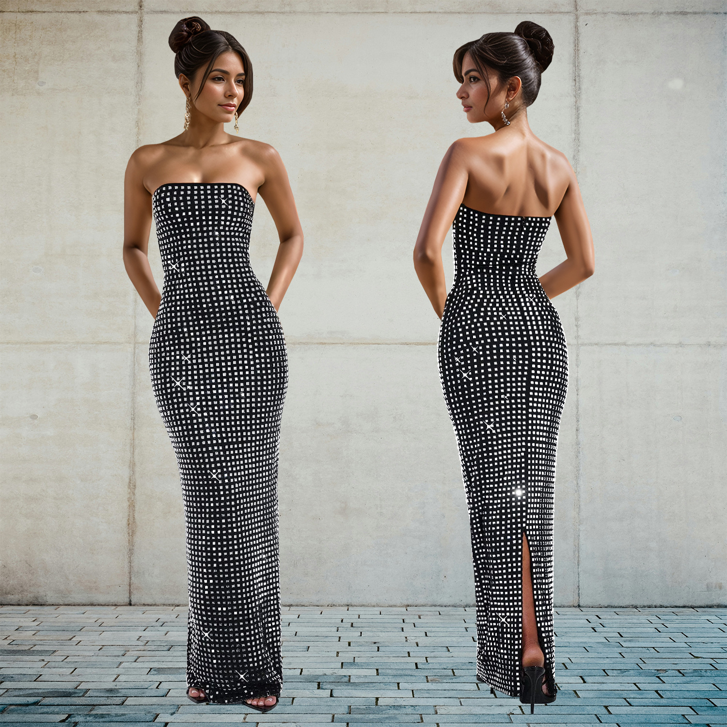 C7187 cross-border AliExpress Amazon Europa y los Estados Unidos moda de mujer diamantes flash sexy vestido de regalo nuevo image 4