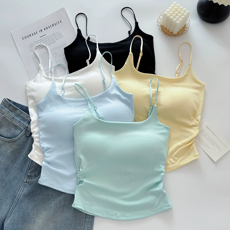 Высококачественная плиссированная майка из вискозы весом 260 г для женщин с подушечками для груди для верхней и внутренней одежды, тонкий дизайн и красивый верх сзади.