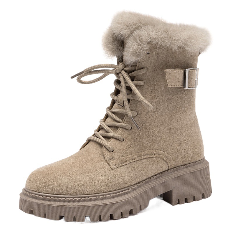 Botas de nieve para mujer Augu Shiden 2025, nuevas botas cortas de invierno con forro polar, zapatos de algodón grueso, estilo motero, botas cortas tipo Martin