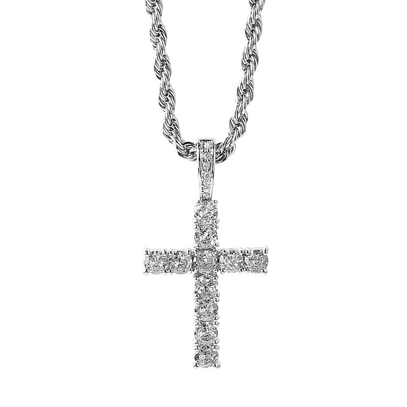 Collier en acier titane avec croix incrustée de diamants, style hip-hop simple et haut de gamme, fusion européenne et américaine._voghion.com