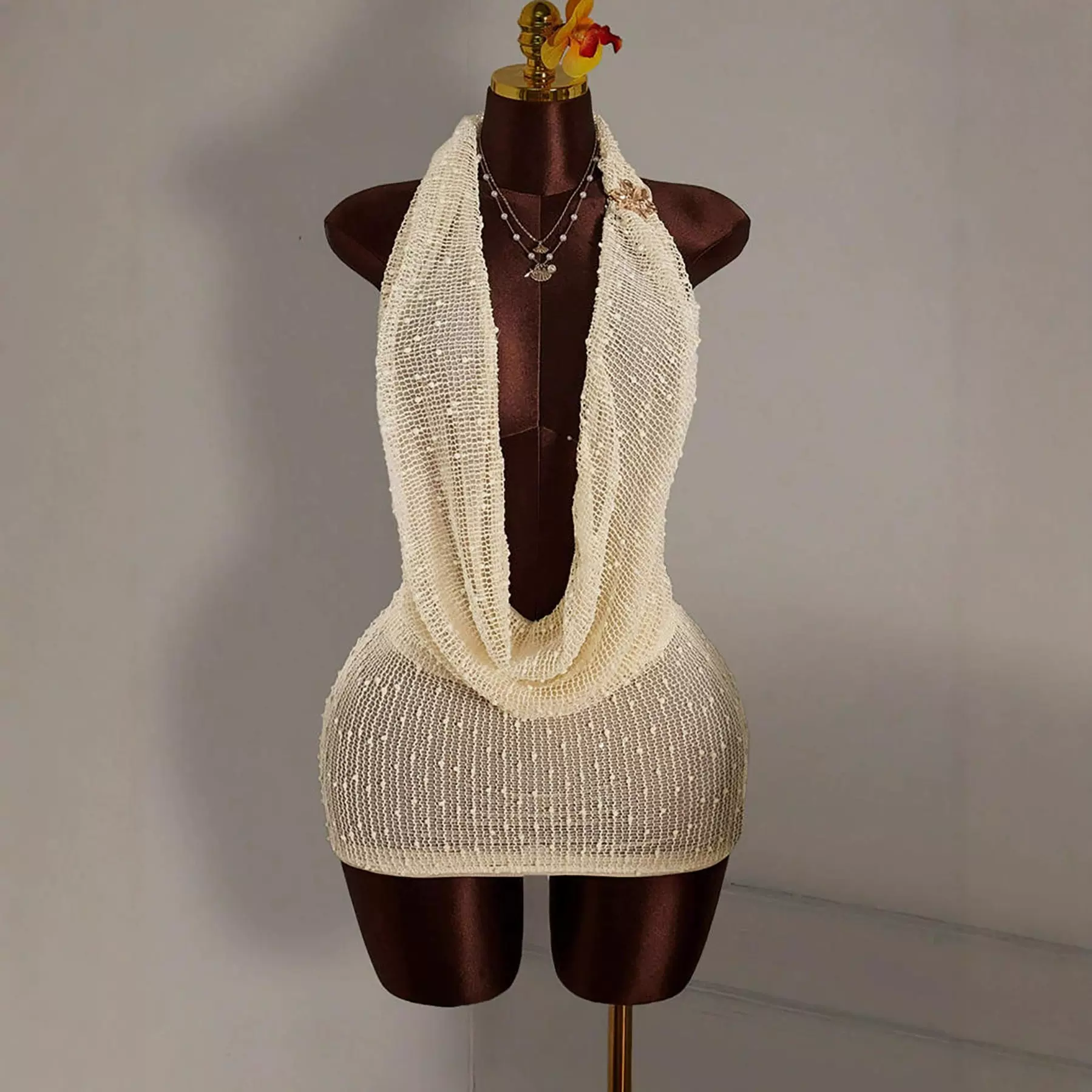 2026跨境欧美新款性感露背针织沙滩裙辣妹休闲度假海边包臀短裙