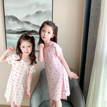 Y韩版女童莫代尔睡裙宝宝无骨儿童夏季薄款空调服女宝宝连衣裙