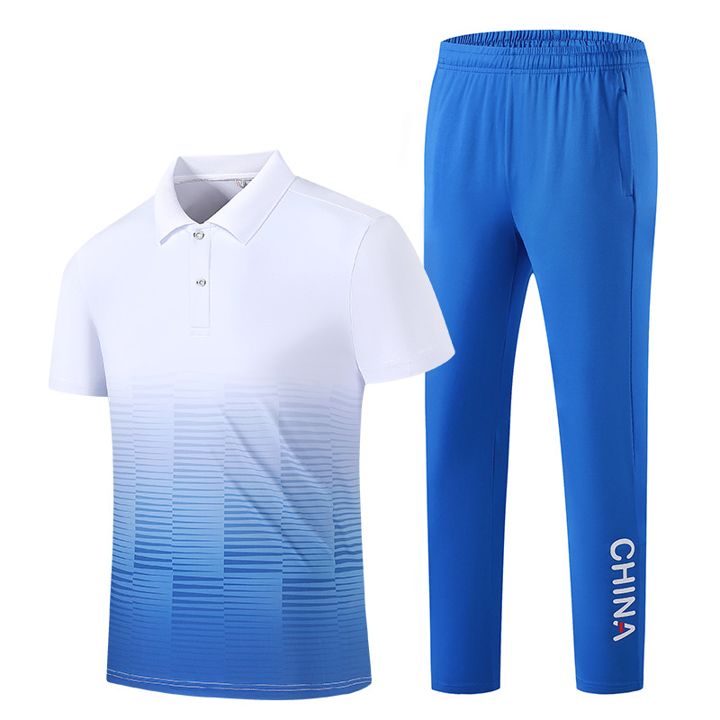 Summer Sports Suit for Men and Women, Ice Silk Short-Sleeved Casual Quick-Drying Polo Shirt Lapel Breathable Group Class Uniform Two-Piece Set