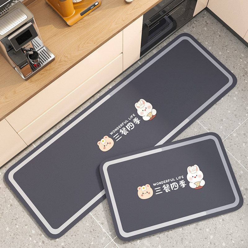 Cross-Border Shipping of Simple and Cute Pet-Friendly Water-Absorbing and Oil-Absorbing Diatomaceous Earth Mats for Home Use, Easy-Care Two-Piece Kitchen Floor Mat Set