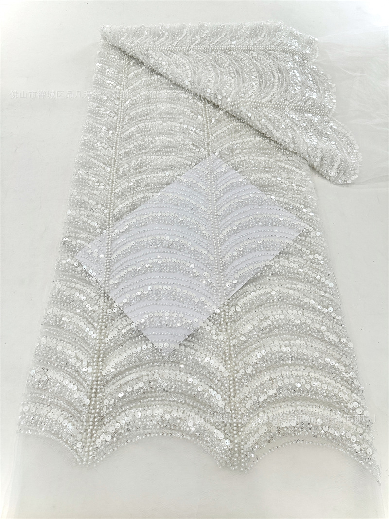 Multicolor conchas sequinilla perlas tubo bordado tela de lujo ligera de alta gama vestido de boda tela de moda tela de bordado de malla