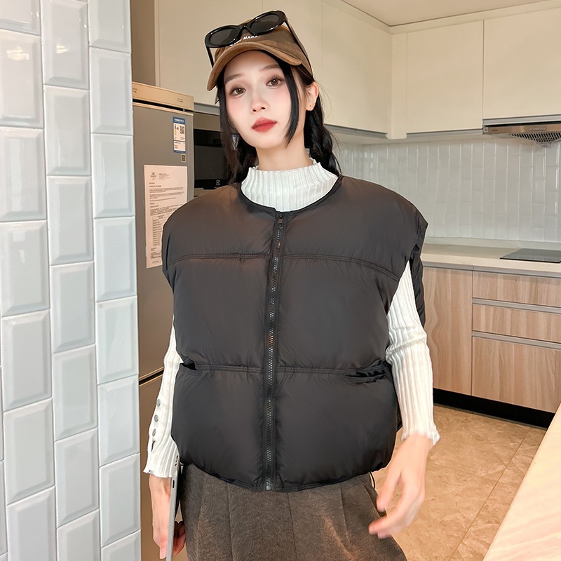 Transfronterizo puff plumón chaleco de mujer 2025 otoño y invierno nuevo hombro coreano pequeño cuello redondo abrazadera de caballo de algodón stock