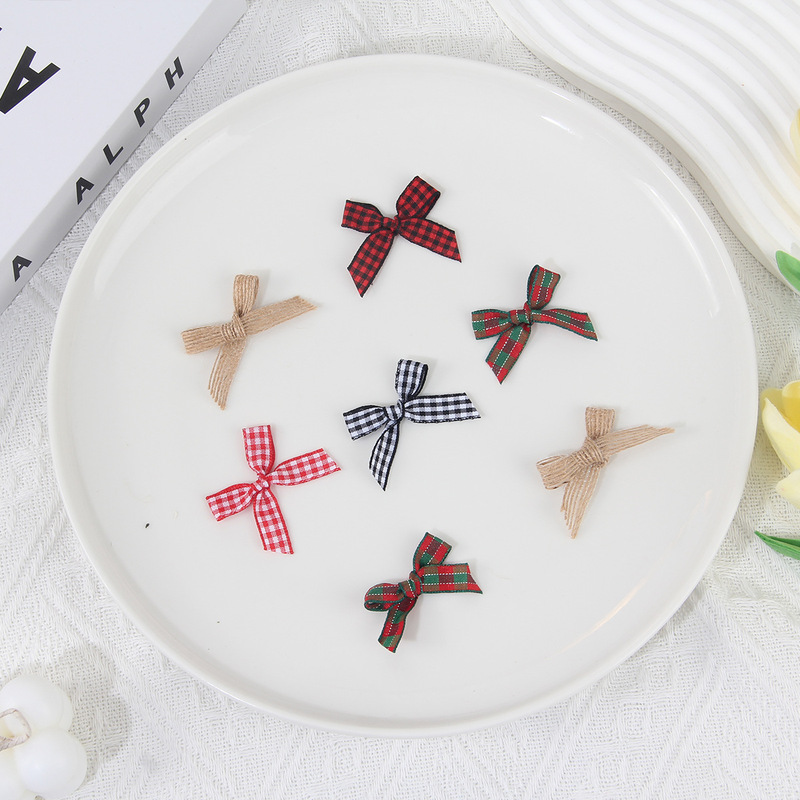 Amazon Christmas Bow Set Decoration Part Red Black Black White Green Good Plaid Fishing Line Hemp Rope Bow
