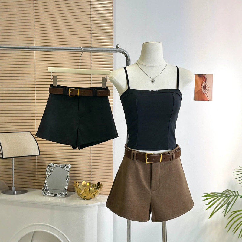 With a belt~ Hot girl group style suede shorts for women, new winter fashion versatile wide-leg bootcut pants, trendy 6242 With a belt~ Hot girl group style suede shorts for women, new winter fashion versatile wide-leg bootcut pants, trendy 6242