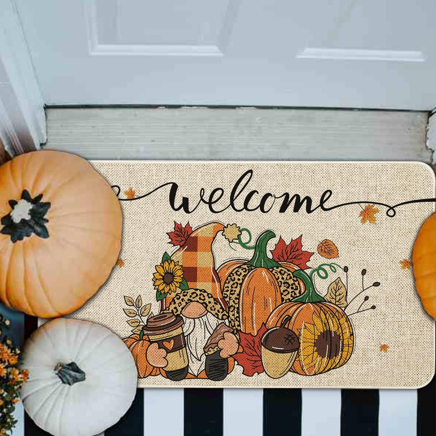 Halloween otoño calabaza alfombra de suelo en la puerta alfombra de lino alfombra de decoración textil al por mayor alfombra de pies