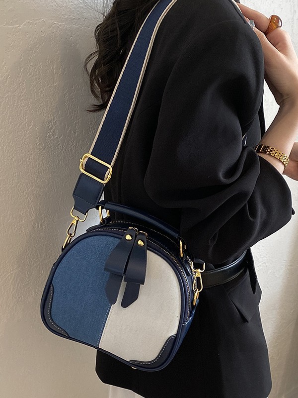 Bolso de denim de color contrastante de empalme para mujeres 2026 nueva tendencia transfronteriza bolso pequeño nicho exquisito mochila de hombro image 4