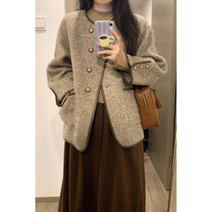 春と秋の韓国風スリムで暖かい女性用フレグランスジャケット、メイラードの小柄な人向けのホットスタイルフレンチカジュアルトップトレンディ