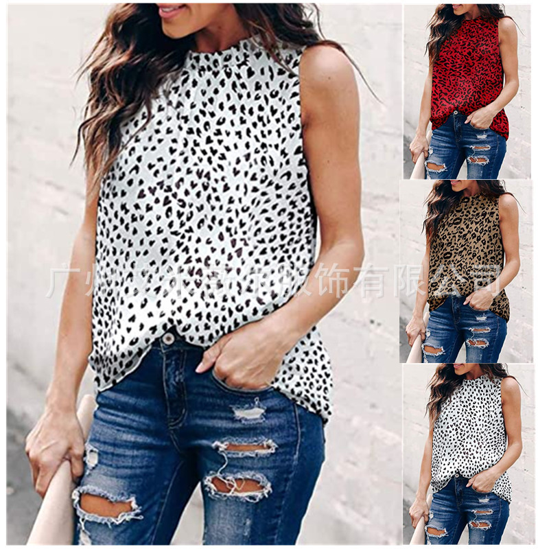 2022夏季wish欧美热卖女式背心宽松挂脖雪纺休闲无袖衬衫