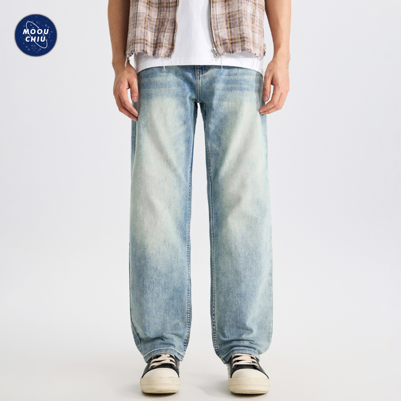 Men's Clothing | Bamboo Texture Stretch Retro Washed Jeans Loose Straight American Commuter Stylish Long Pants Men's Clothing | Bamboo Texture Stretch Retro Washed Jeans Loose Straight American Commuter Stylish Long Pants