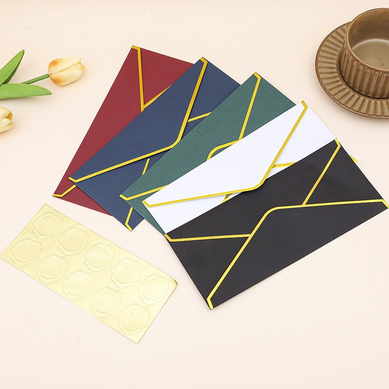 彩色长款金边信封西式简约派对活动邀请函个性创意奢华印章信封