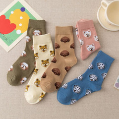 Socks for women ins trend mid-calf socks autumn and winter style internet celebrity stockings Japanese puppy animal cute pile socks