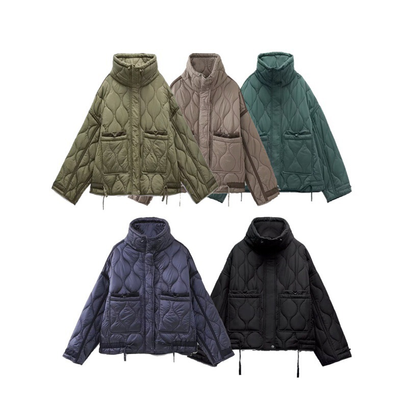 Cross-Border Foreign Trade Amazon Wholesale European and American Clothing Winter Loose Stand-Up Collar Pocket Jacket Cotton Outwear Cross-Border Foreign Trade Amazon Wholesale European and American Clothing Winter Loose Stand-Up Collar Pocket Jacket Cotton Outwear
